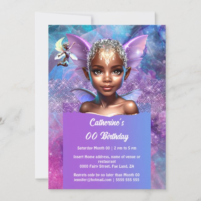 Melanin pixie fairy vingar söt girl princess inbjudningar (Framsida)