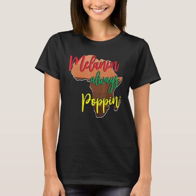 Melanin Poppin med African Karta för svart H T Shirt (Framsida)