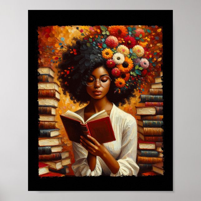 Melanin Queen Afro Womenbilded Reading Bok Blac Poster (Framsidan)
