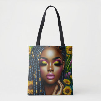 Melanin Queen Blommigt Tote Bag Tygkasse