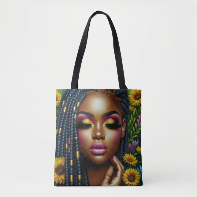 Melanin Queen Blommigt Tote Bag Tygkasse (Framsida)