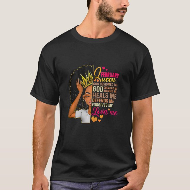 Melanin Queen föddes i februari Black Girl Birt T Shirt (Framsida)