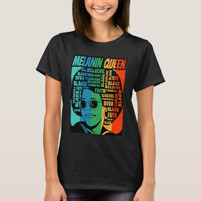 Melanin Queen Hair Lyrics Pride BHM T Shirt (Framsida)
