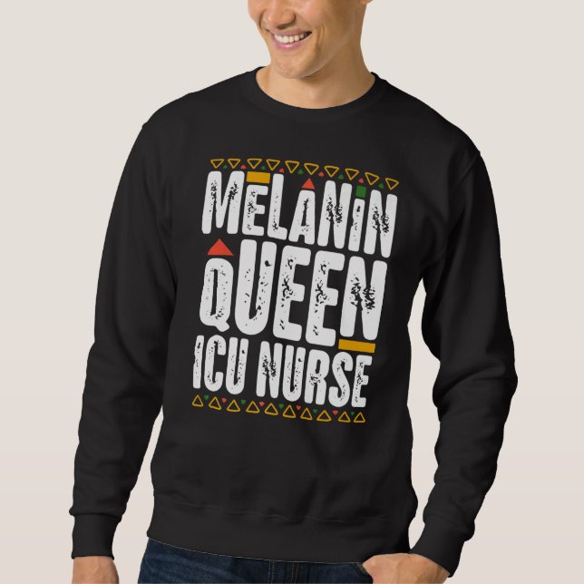 Melanin Queen ICU Nurse Black History Intensive Ca Lång Ärmad Tröja (Framsida)