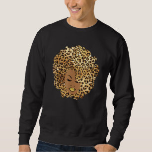 Melanin Queen Leopard Afro Hair African American B Lång Ärmad Tröja