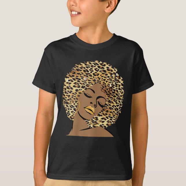 Melanin Queen Leopard Afro Hair African American B T Shirt (Framsida)