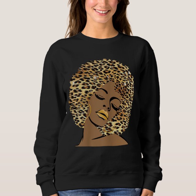 Melanin Queen Leopard Afro Hair African American B T Shirt (Framsida)