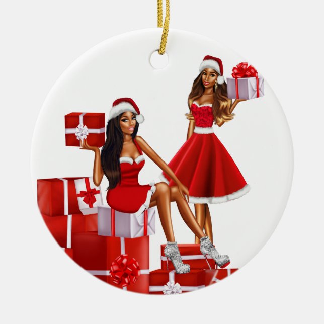 Melanin Sista Black Girl Magic Brown Skin Girls Julgransprydnad Keramik (Framsidan)