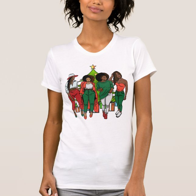 Melanin Sistas Julgran & Gifts Black Girls T Shirt (Framsida)