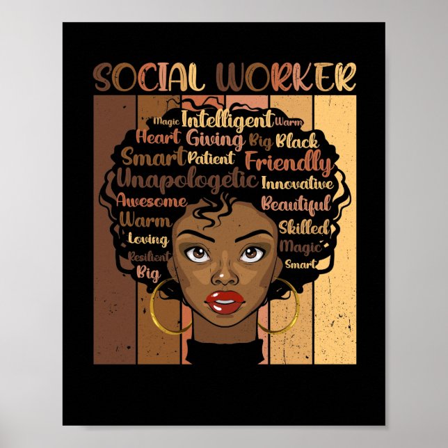 Melanin Social Worker Afro Hair Black History Poster (Framsidan)