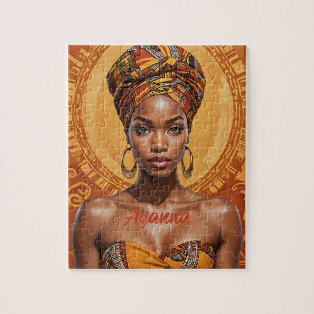 Melanin Woman med Headwrap - afrikansk utskrift Pussel (Vertikal)