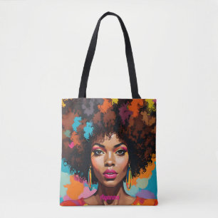 Melanin Woman w/Afro - pop Art Inspired Tygkasse