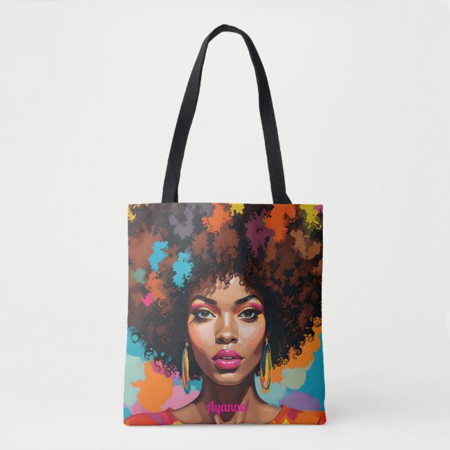 Melanin Woman w/Afro - pop Art Inspired Tygkasse (Framsida)