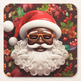 Melanin Xmas Black Christmas Sant Claus Bruh Sista Underlägg Papper Kvadrat