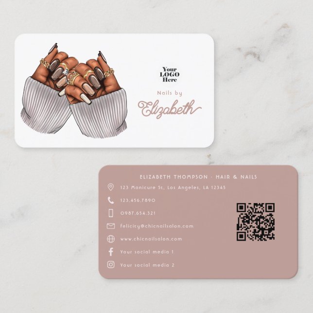 Melanininspirerad afrikansk Nail Art Design Visitkort (Fram/baksida)