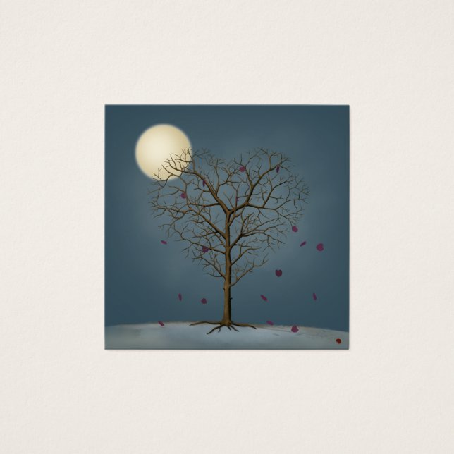 Melankoliska hjärtformade träd under fullmånen fyrkantigt visitkort (Framsida)