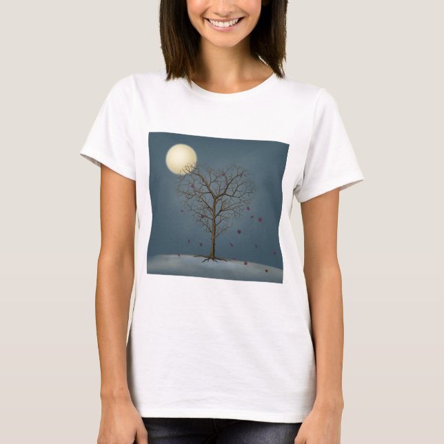 Melankoliska hjärtformade träd under fullmånen t shirt (Framsida)