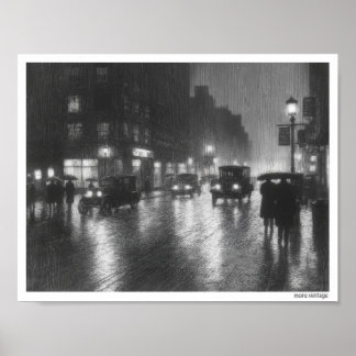 MELANKOLISKT STADSLANDSKAP ETTING VINTAGE 1930 POSTER