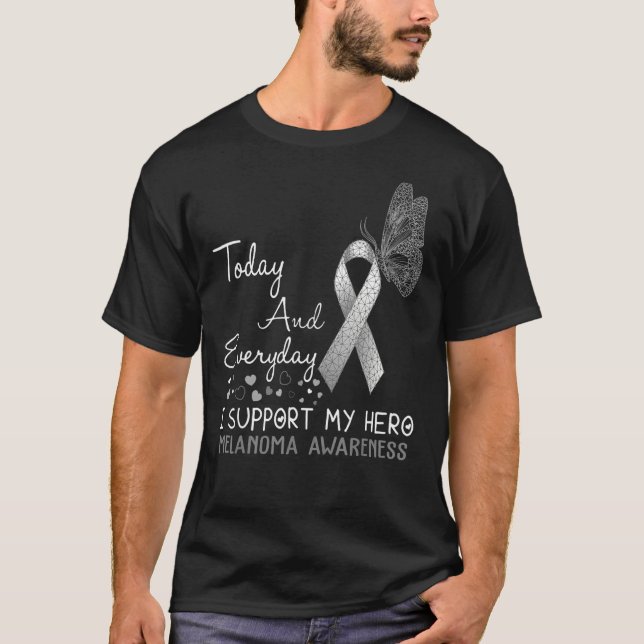 Melanoma Awareness I Support My Hero Butterfly T Shirt (Framsida)