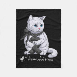 Melanoma Awareness Month Black Ribbon Cat Fleecefilt