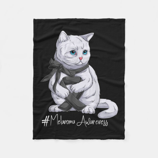 Melanoma Awareness Month Black Ribbon Cat Fleecefilt (Framsidan)
