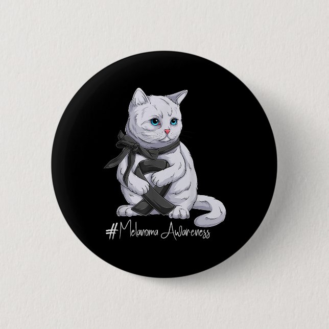Melanoma Awareness Month Black Ribbon Cat Knapp (Framsida)