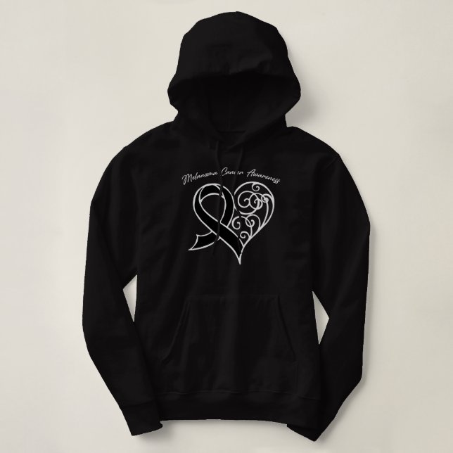 Melanoma Cancer Awareness Heart Ribbon Gift Valent T Shirt (Design framsida)