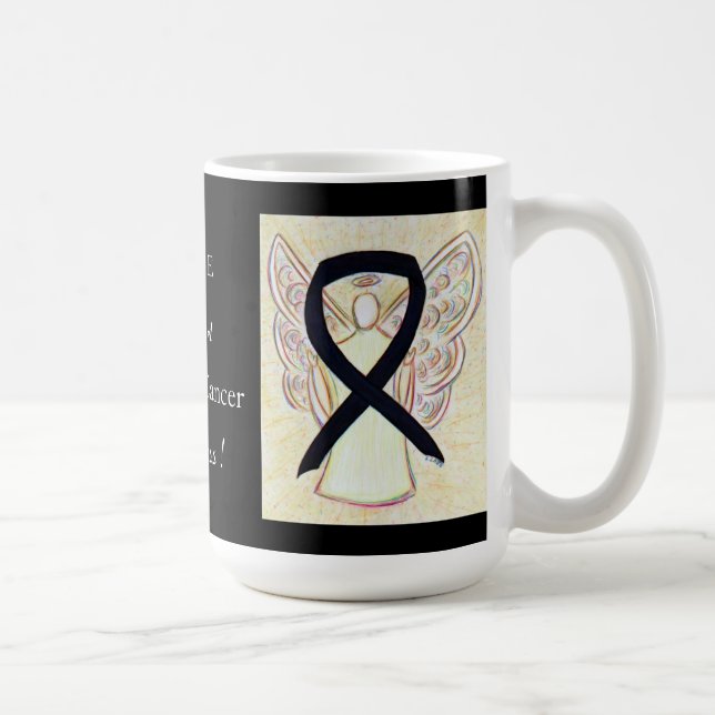 Melanoma Cancer Awareness Ribbon Angel Anpassnings Kaffemugg (Höger)