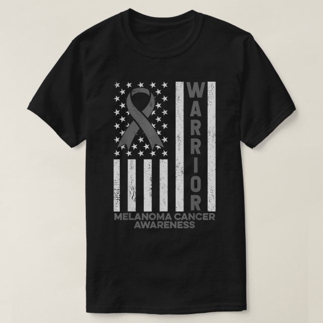 Melanoma Cancer Awareness Warrior American Flagga  T Shirt (Design framsida)