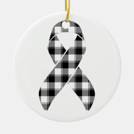 Melanoma Skin Cancer Awareness Plaid Black Ribbon  Julgransprydnad Keramik