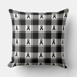 Melanoma Skin Cancer Awareness Plaid Black Ribbon Kudde