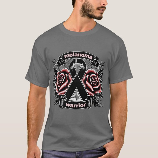 Melanoma Warrior - Tattoo Ro & Ribbon AwaT-Shirt T Shirt (Framsida)