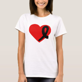 Melanomcancert-skjorta hjärta och svartband tee shirt