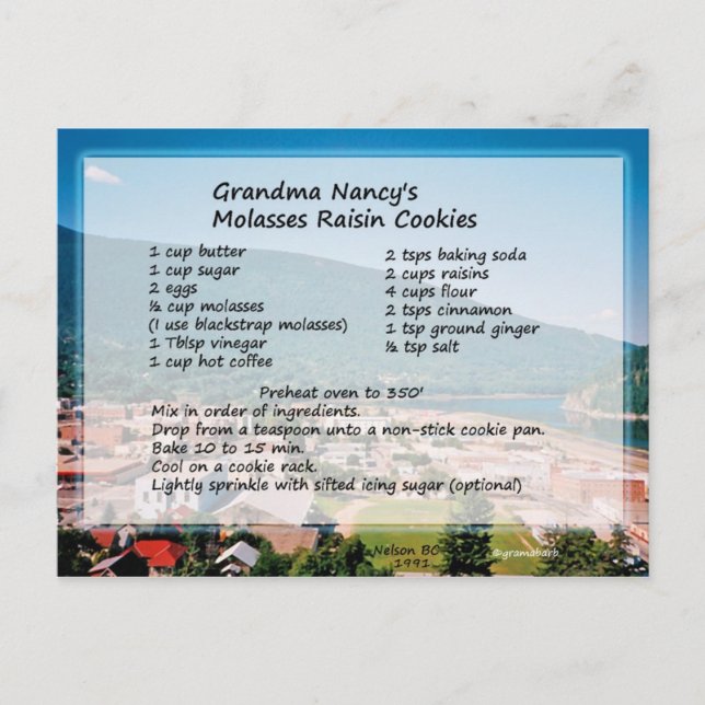 Melasses Raisin Cookie Recipe-vykort Vykort (Framsida)