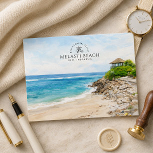 Melasti Strand Bali, Indonesien, Souvenir i akvare Vykort