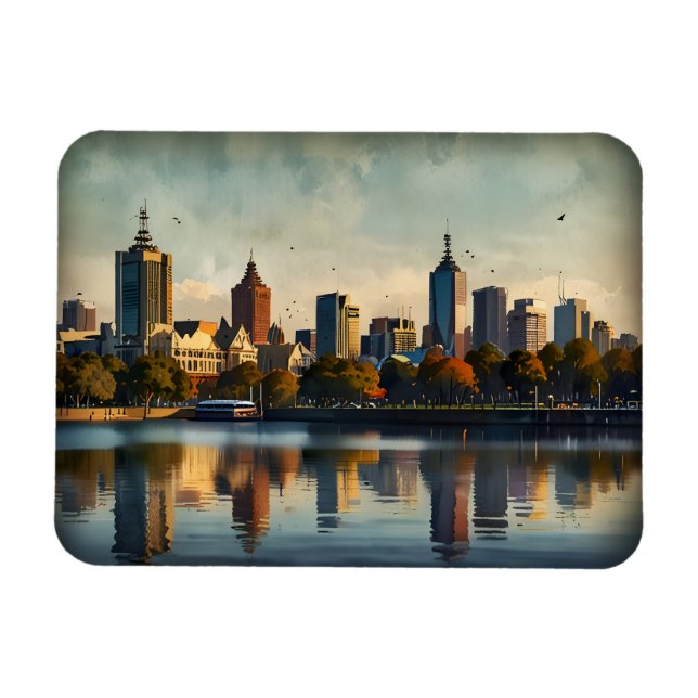 Melbourne akvarell konst magnet (Horisontell)