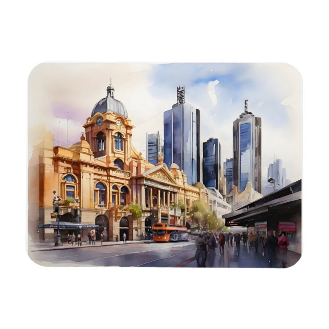 Melbourne akvarell konst magnet (Horisontell)