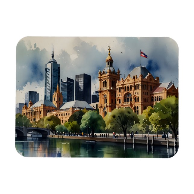 Melbourne akvarell konst magnet (Horisontell)