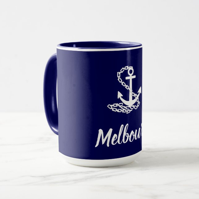 Melbourne Anchor - Maritime Stil Blue and White Mugg (Framsida vänster)
