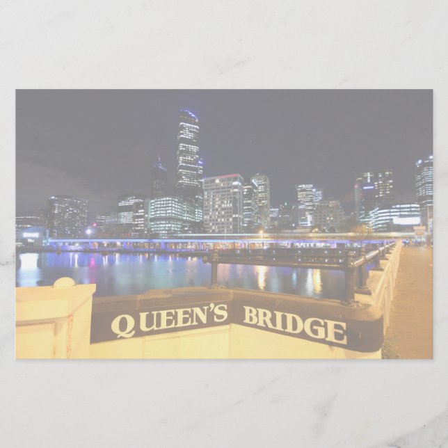 Melbourne Australia CBD Ljus over Queen's Bridge Brevpapper (Framsida)