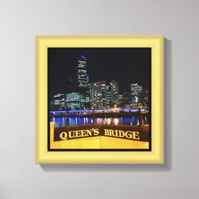 Melbourne Australia CBD Ljus over Queen's Bridge Canvastryck (Framsida)