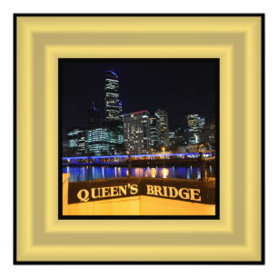 Melbourne Australia CBD Ljus over Queen's Bridge Fototryck