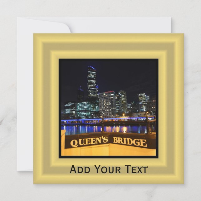 Melbourne Australia CBD Ljus over Queen's Bridge Inbjudningar (Framsida)