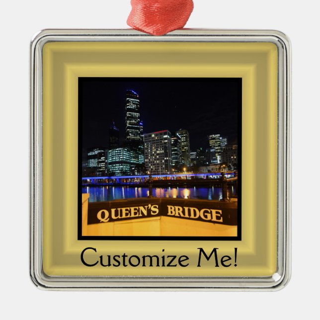 Melbourne Australia CBD Ljus over Queen's Bridge Julgransprydnad Metall (Framsidan)