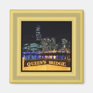 Melbourne Australia CBD Ljus over Queen's Bridge Magnet