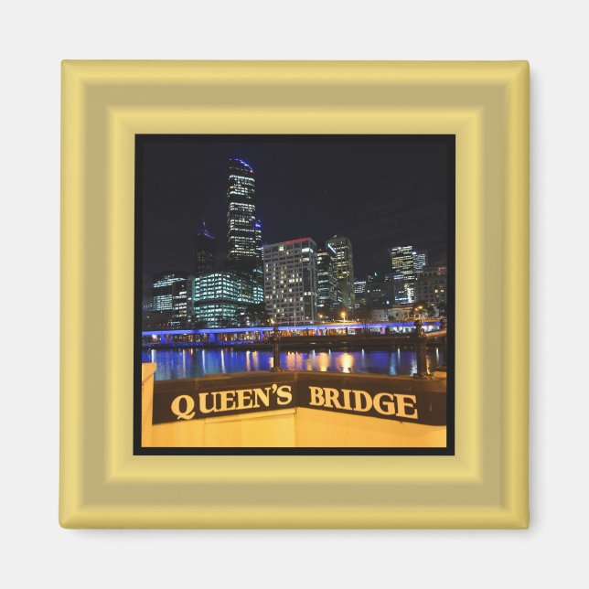 Melbourne Australia CBD Ljus over Queen's Bridge Magnet (Framsidan)