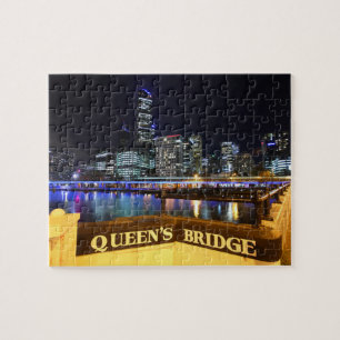 Melbourne Australia CBD Ljus over Queen's Bridge Pussel