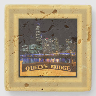 Melbourne Australia CBD Ljus over Queen's Bridge Stenunderlägg