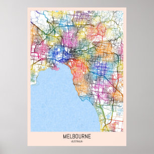 Melbourne Australia City Karta Poster