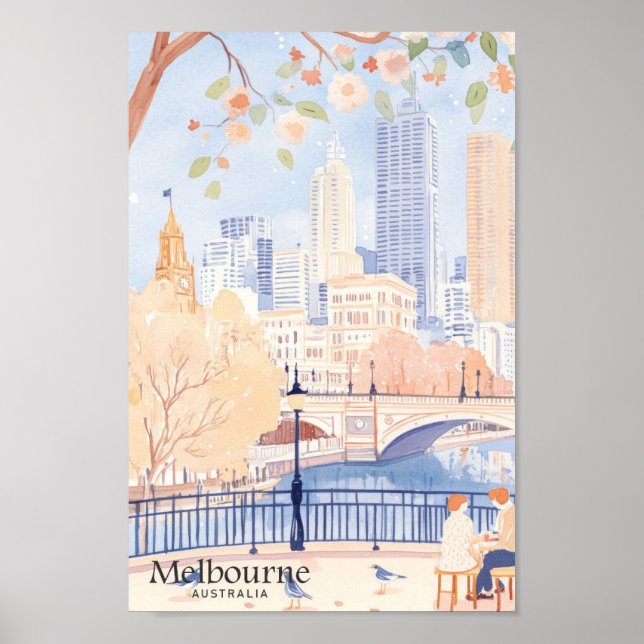 Melbourne Australia Gouache Illustration Travel Poster (Framsidan)